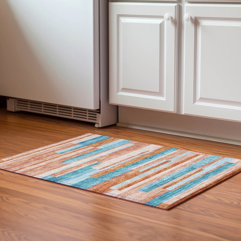 Premium Machine Washable Mayfield AMF956 Orange 1'8" x 2'6" Rug. Picture 5
