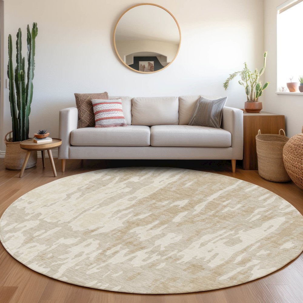 Premium Machine Washable Mayfield AMF957 Beige 8' x 8' Round Rug. Picture 5