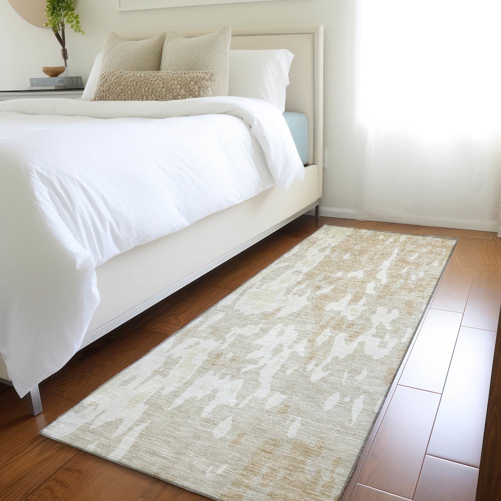 Premium Machine Washable Mayfield AMF957 Beige 2'3" x 7'6" Runner Rug. Picture 5