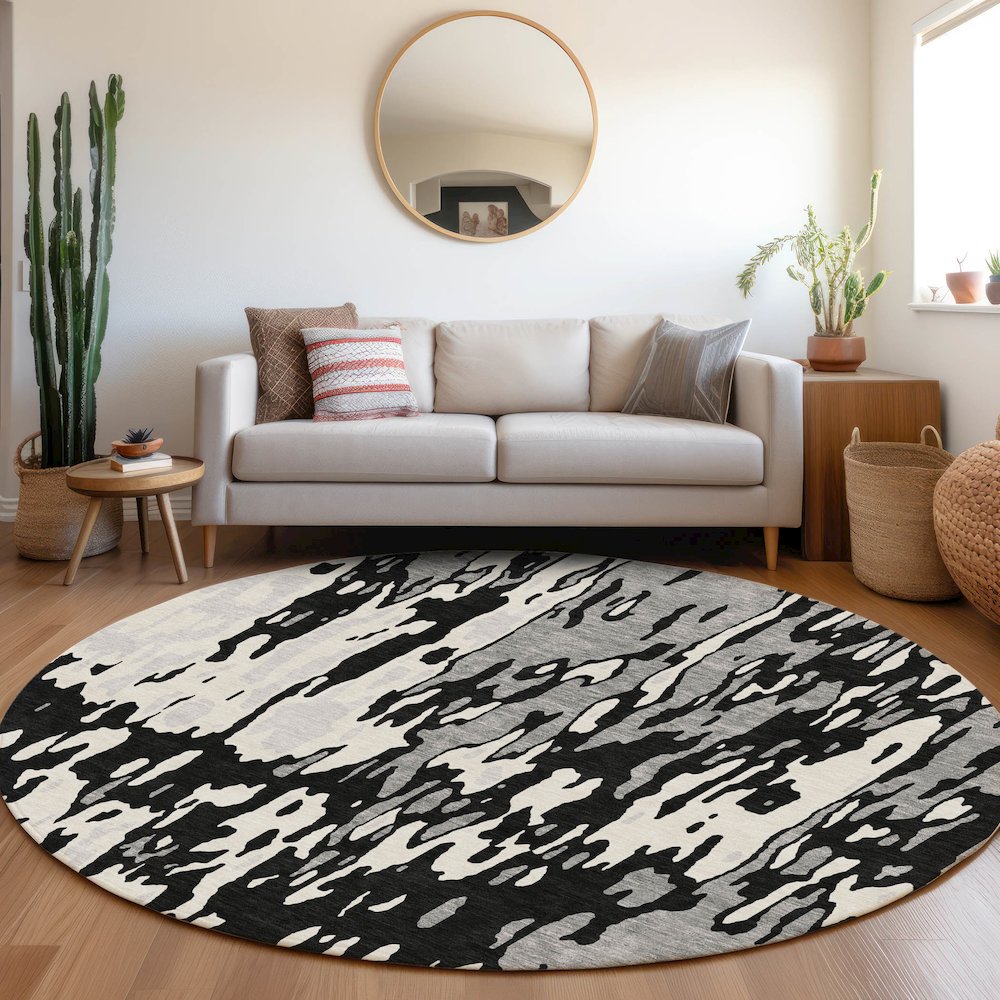 Premium Machine Washable Mayfield AMF957 Black 8' x 8' Round Rug. Picture 5