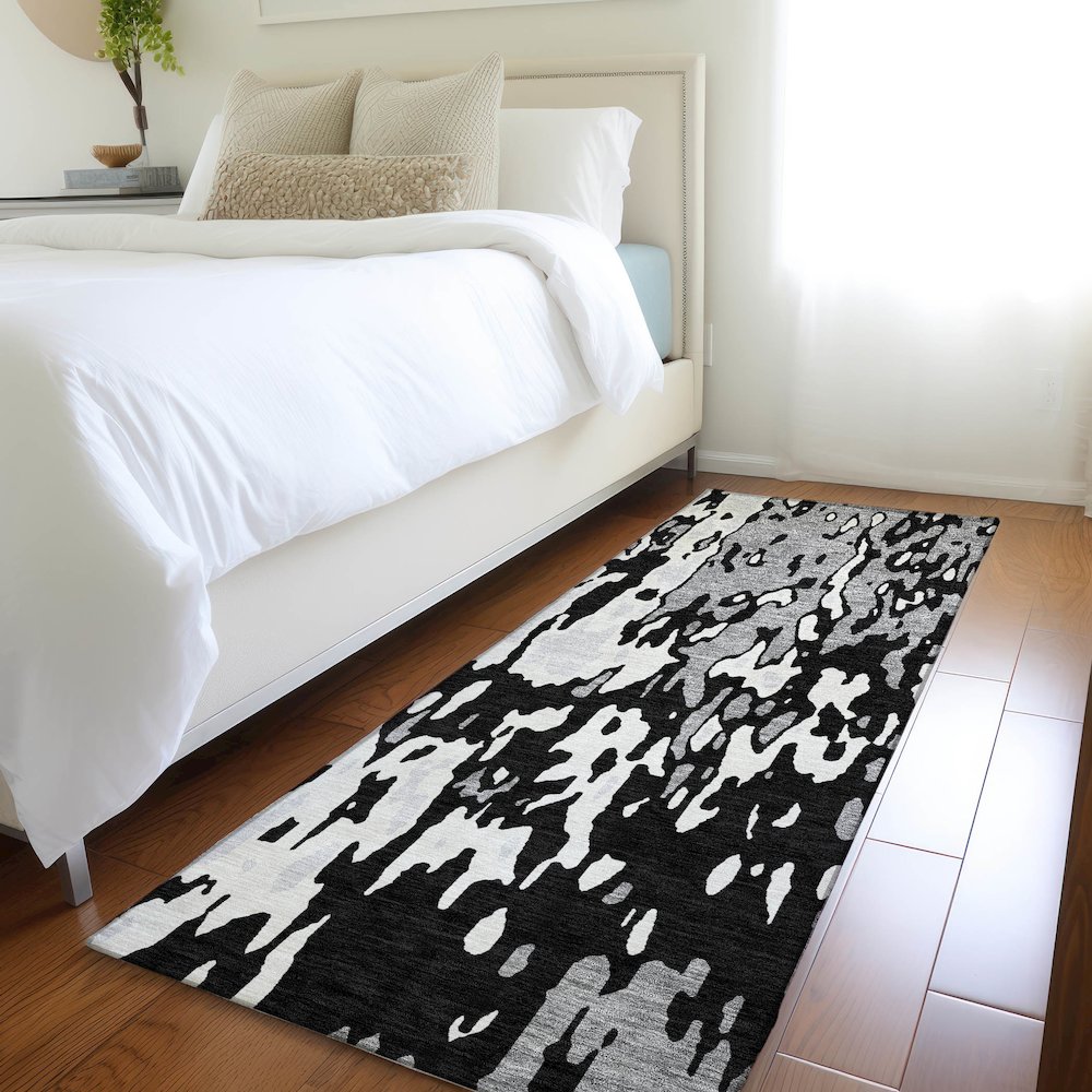 Premium Machine Washable Mayfield AMF957 Black 2'3" x 7'6" Runner Rug. Picture 5