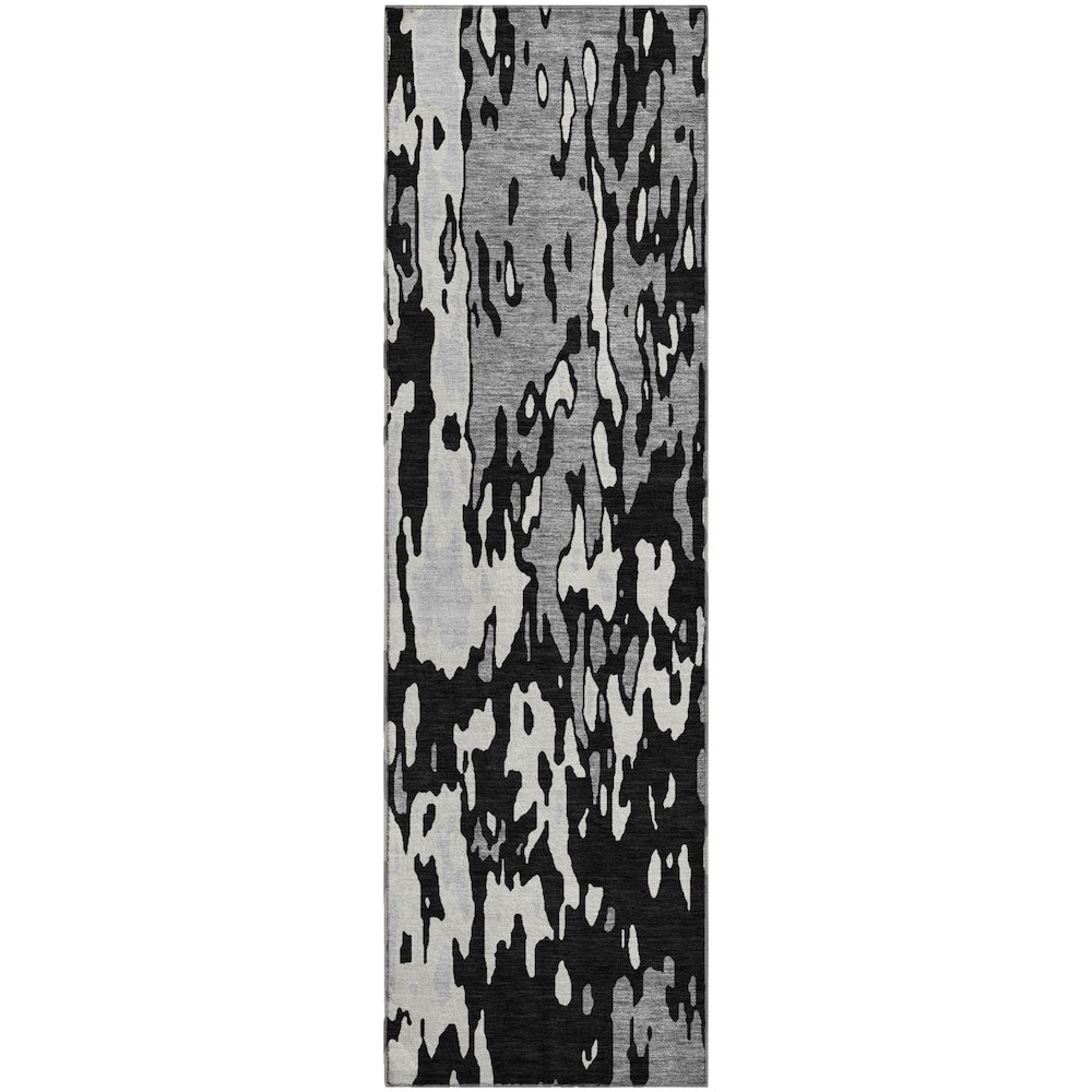 Premium Machine Washable Mayfield AMF957 Black 2'3" x 7'6" Runner Rug. Picture 1