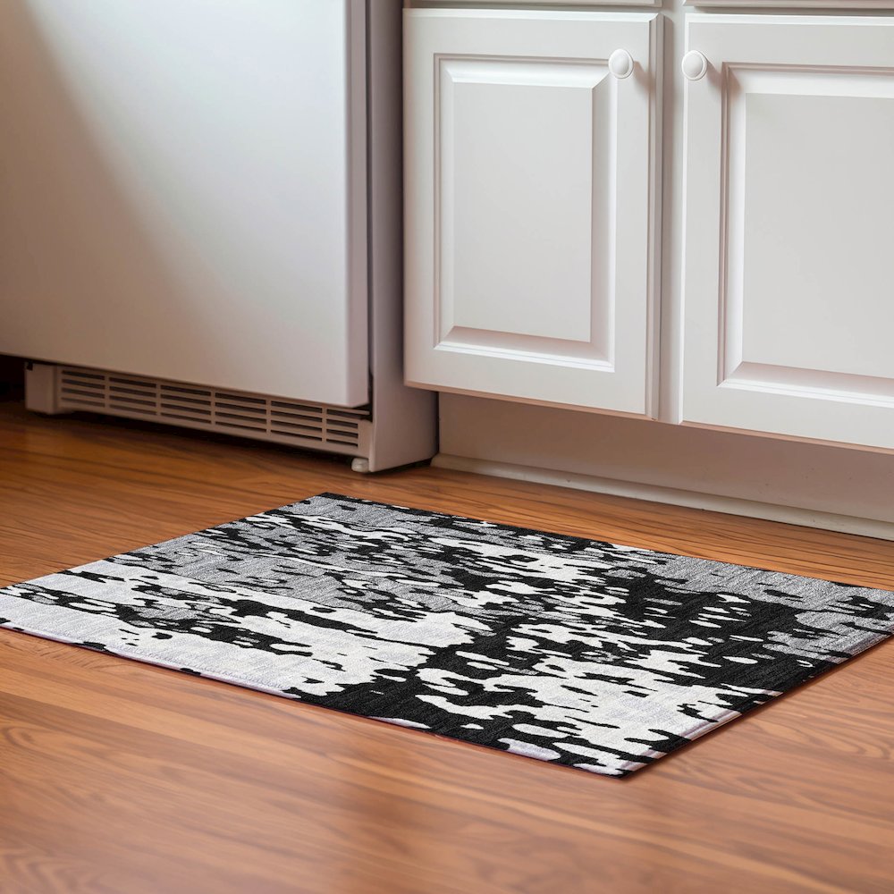 Premium Machine Washable Mayfield AMF957 Black 1'8" x 2'6" Rug. Picture 5