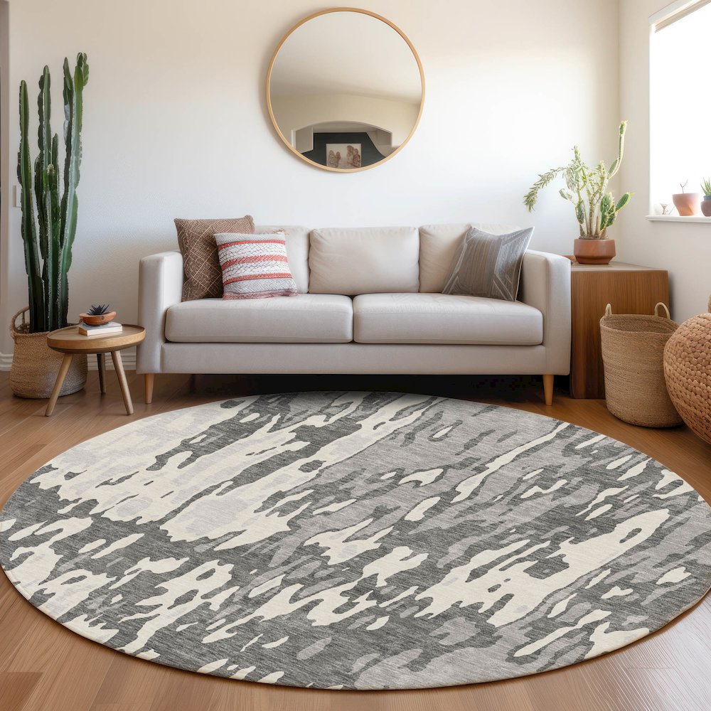 Premium Machine Washable Mayfield AMF957 Gray 8' x 8' Round Rug. Picture 5