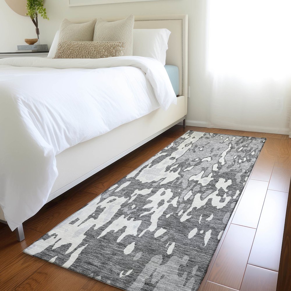 Premium Machine Washable Mayfield AMF957 Gray 2'3" x 7'6" Runner Rug. Picture 5