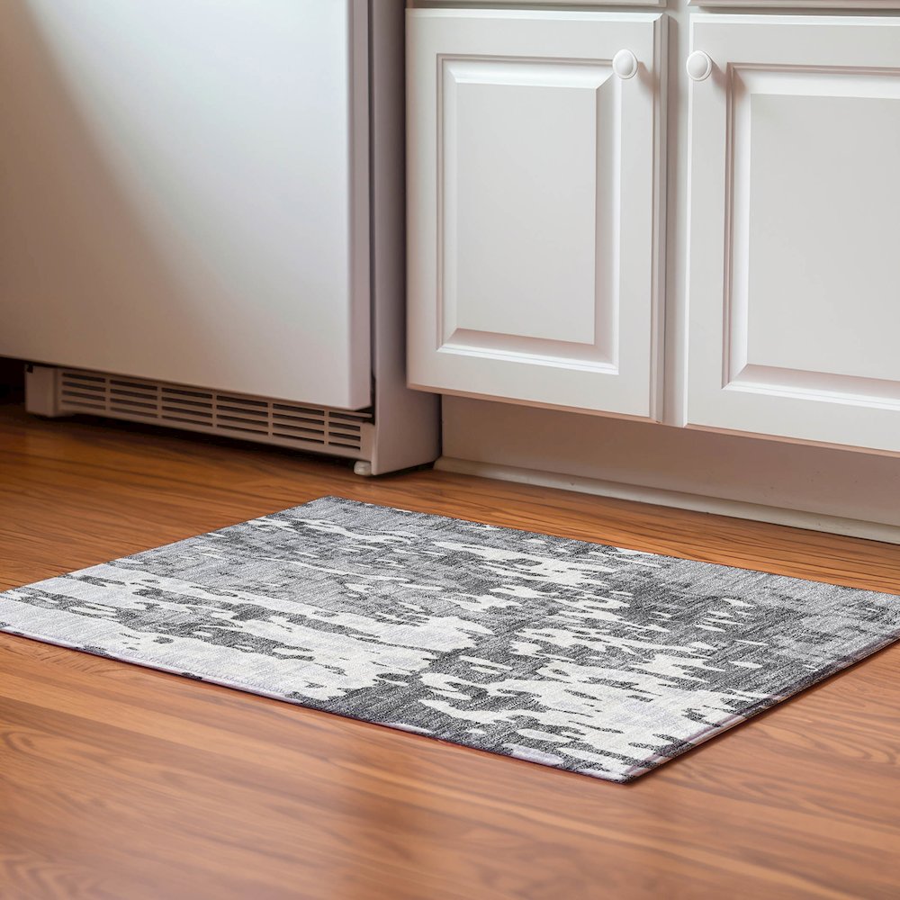 Premium Machine Washable Mayfield AMF957 Gray 1'8" x 2'6" Rug. Picture 5