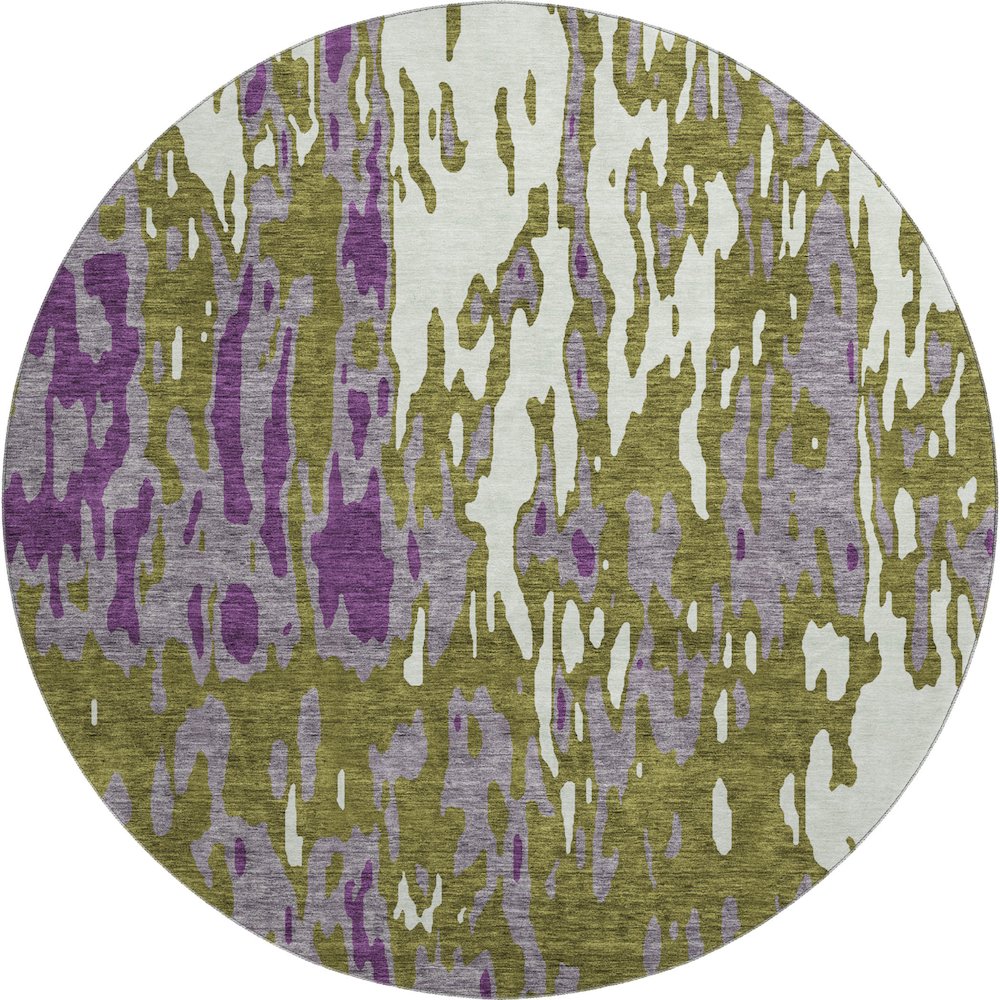 Premium Machine Washable Mayfield AMF957 Olive 8' x 8' Round Rug. Picture 1