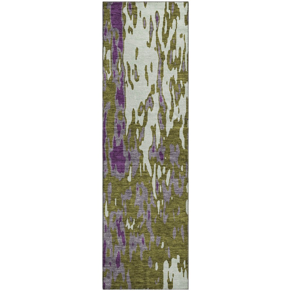 Premium Machine Washable Mayfield AMF957 Olive 2'3" x 7'6" Runner Rug. Picture 1