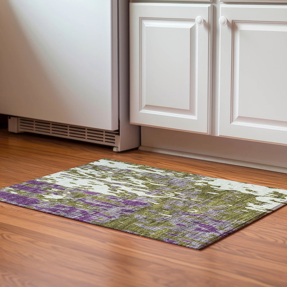 Premium Machine Washable Mayfield AMF957 Olive 1'8" x 2'6" Rug. Picture 5