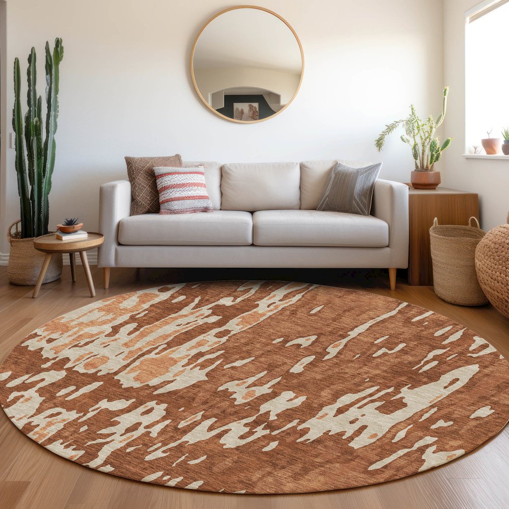 Premium Machine Washable Mayfield AMF957 Paprika 8' x 8' Round Rug. Picture 5