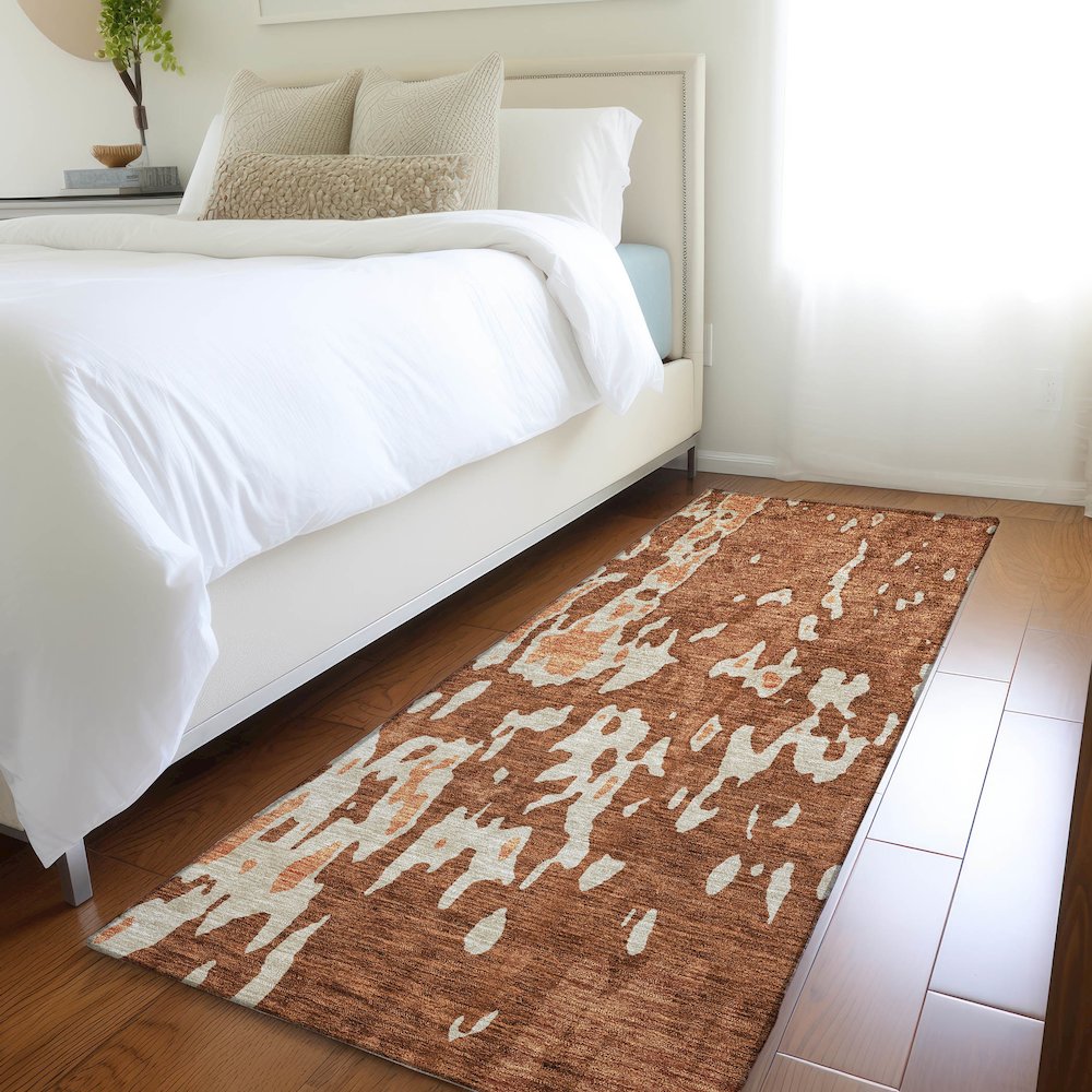 Premium Machine Washable Mayfield AMF957 Paprika 2'3" x 7'6" Runner Rug. Picture 5