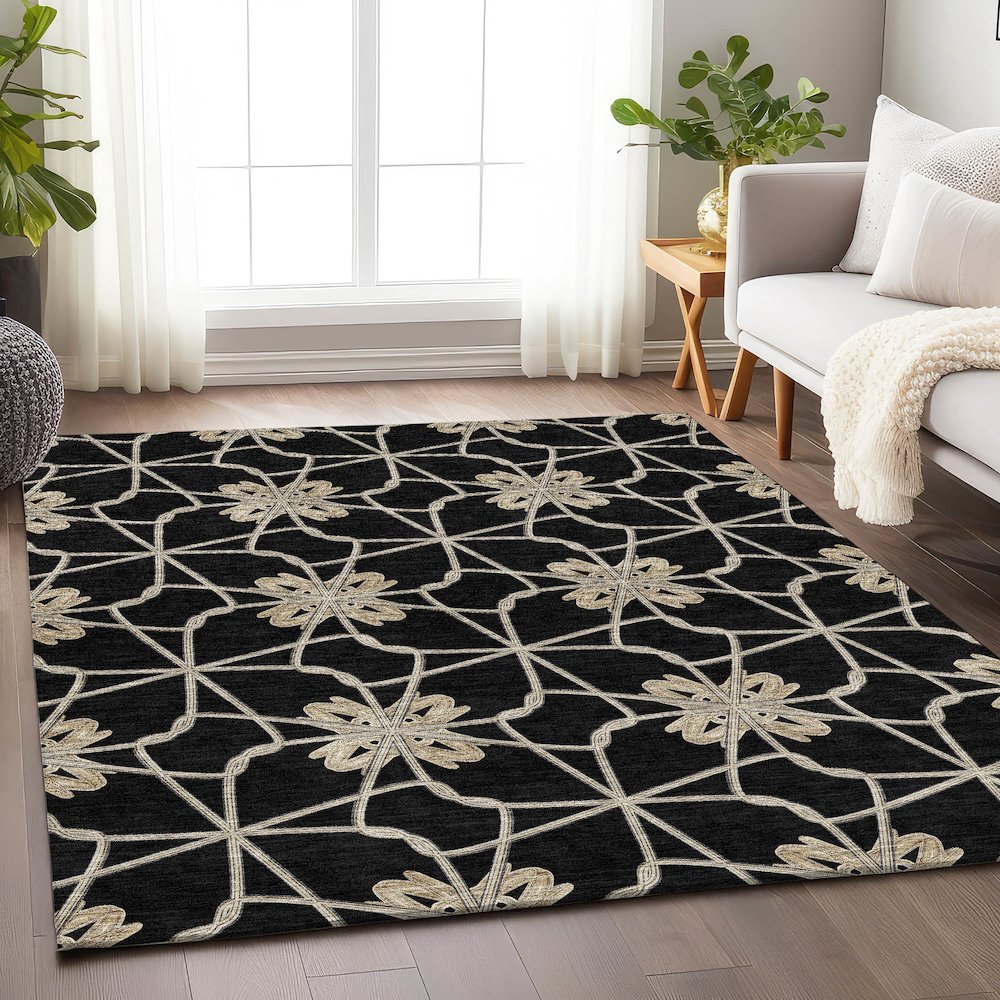 Premium Machine Washable Mayfield AMF958 Black 2'6" x 3'10" Rug. Picture 5
