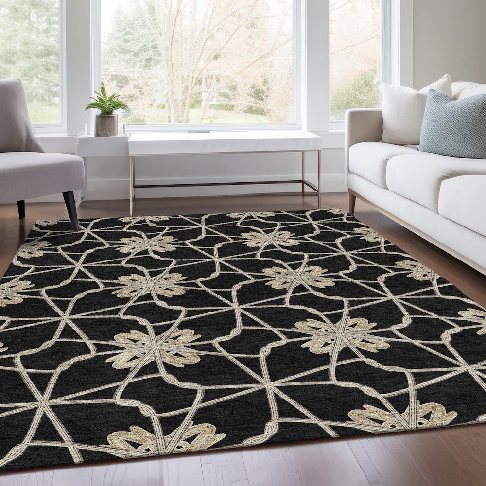 Premium Machine Washable Mayfield AMF958 Black 2'6" x 3'10" Rug. Picture 6