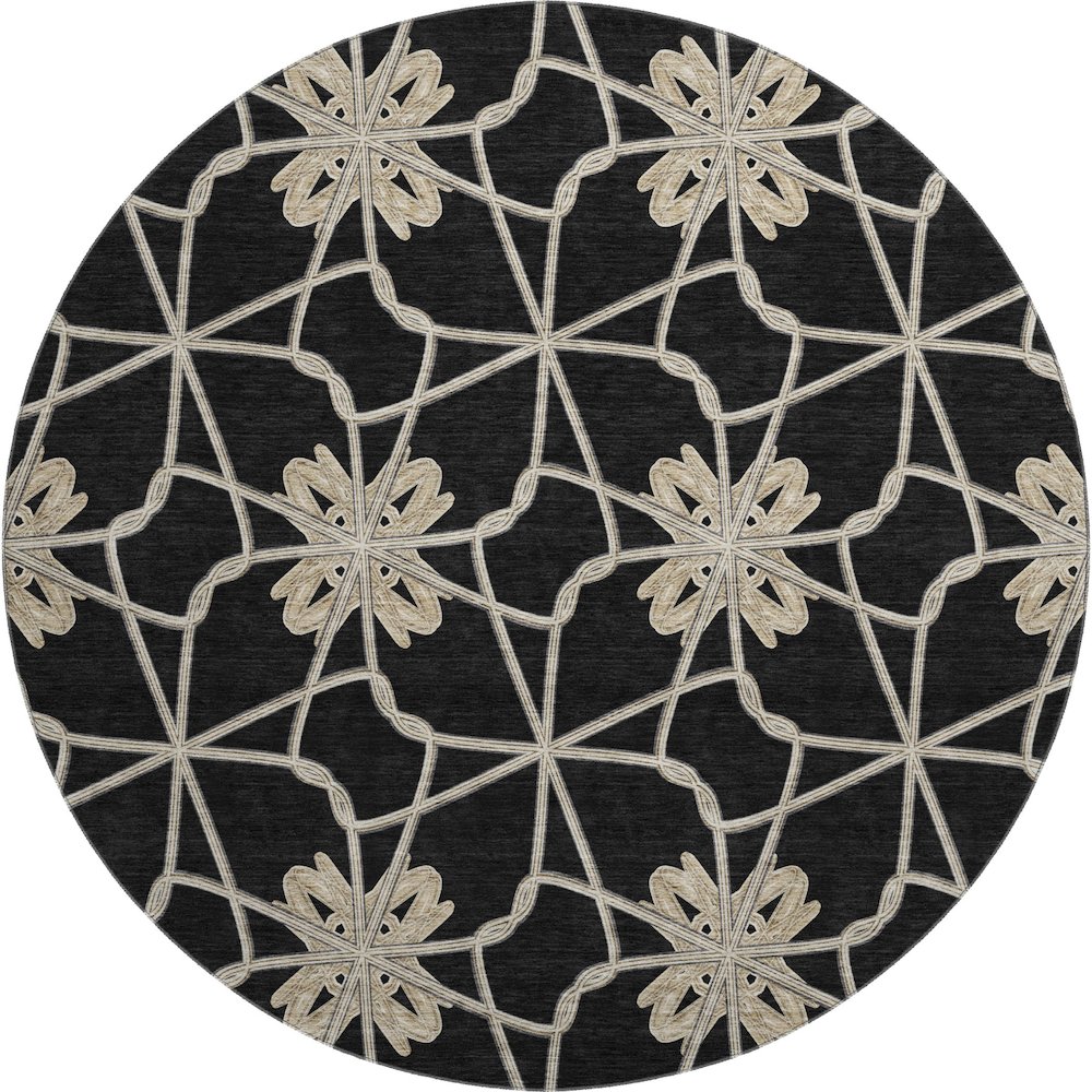 Premium Machine Washable Mayfield AMF958 Black 8' x 8' Round Rug. Picture 1