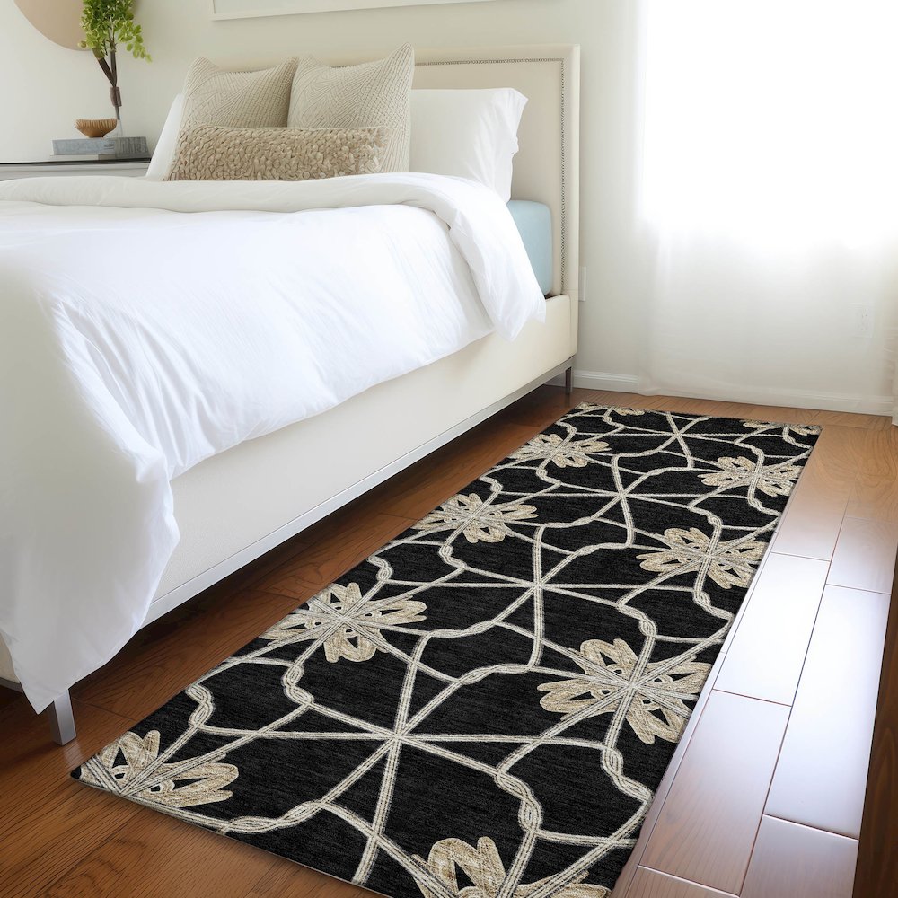 Premium Machine Washable Mayfield AMF958 Black 2'3" x 7'6" Runner Rug. Picture 5