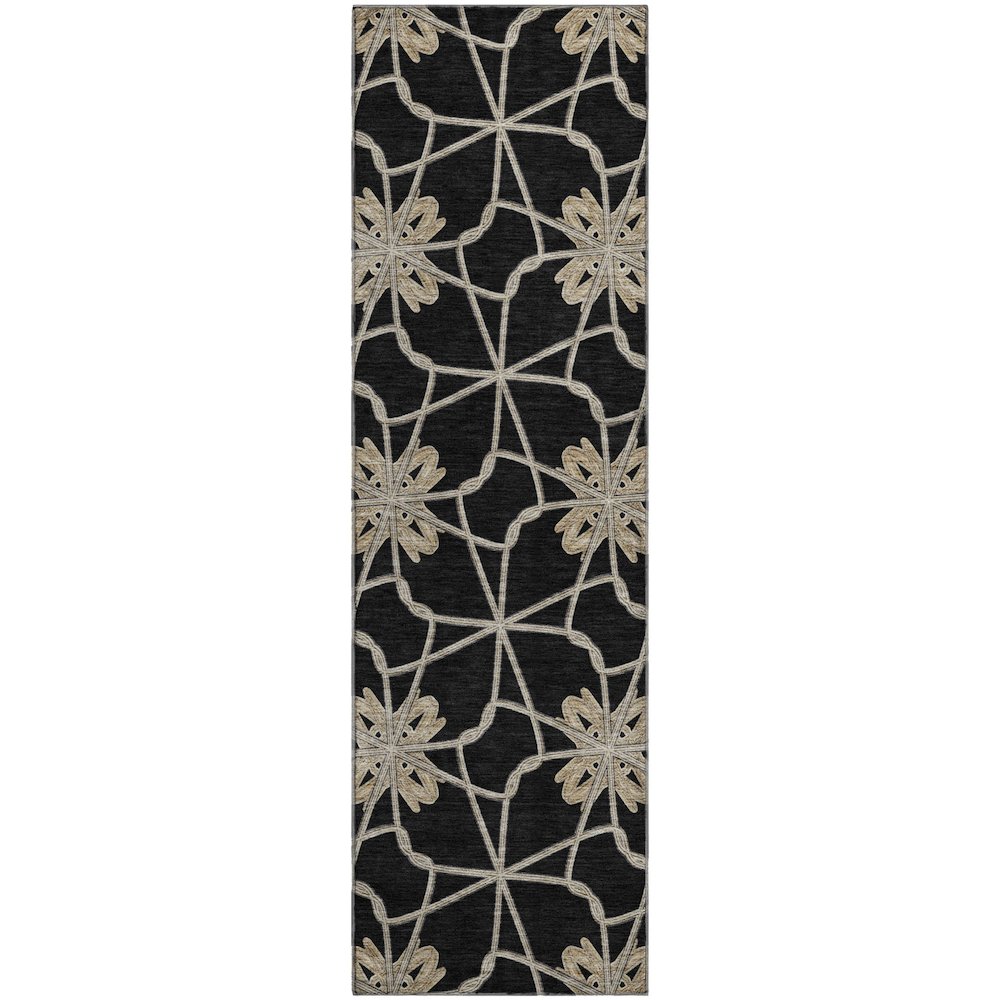 Premium Machine Washable Mayfield AMF958 Black 2'3" x 7'6" Runner Rug. Picture 1