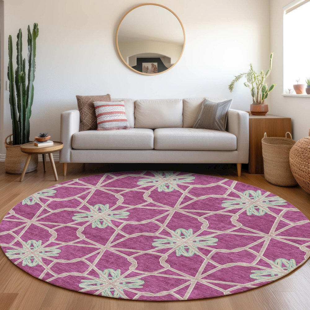 Premium Machine Washable Mayfield AMF958 Blush 8' x 8' Round Rug. Picture 5