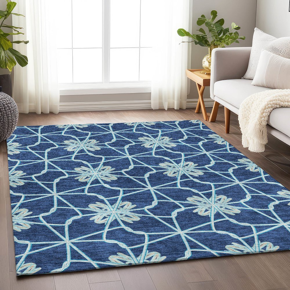 Premium Machine Washable Mayfield AMF958 Navy 2'6" x 3'10" Rug. Picture 5