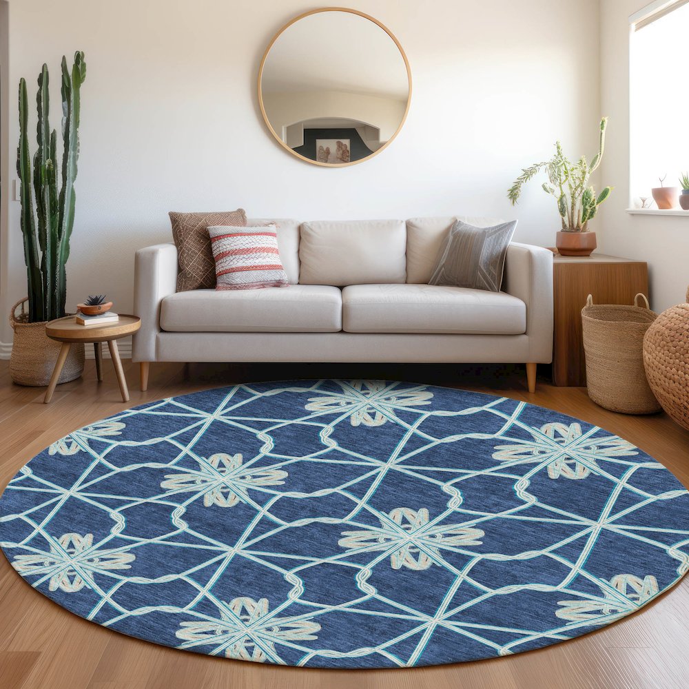 Premium Machine Washable Mayfield AMF958 Navy 8' x 8' Round Rug. Picture 5