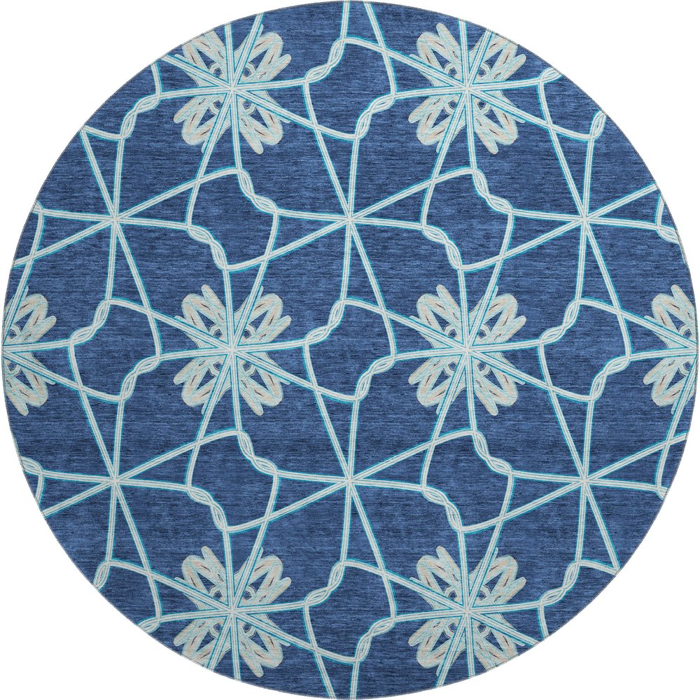 Premium Machine Washable Mayfield AMF958 Navy 8' x 8' Round Rug. Picture 1