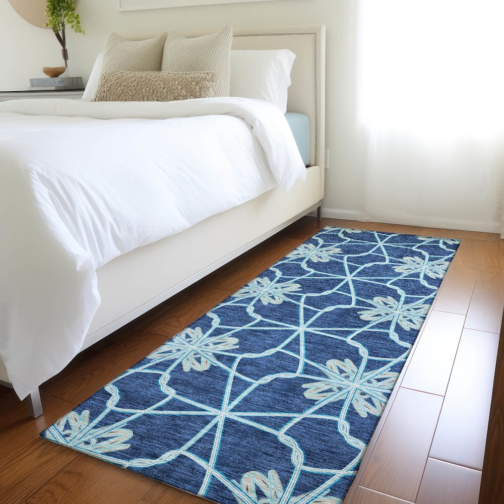 Premium Machine Washable Mayfield AMF958 Navy 2'3" x 7'6" Runner Rug. Picture 5