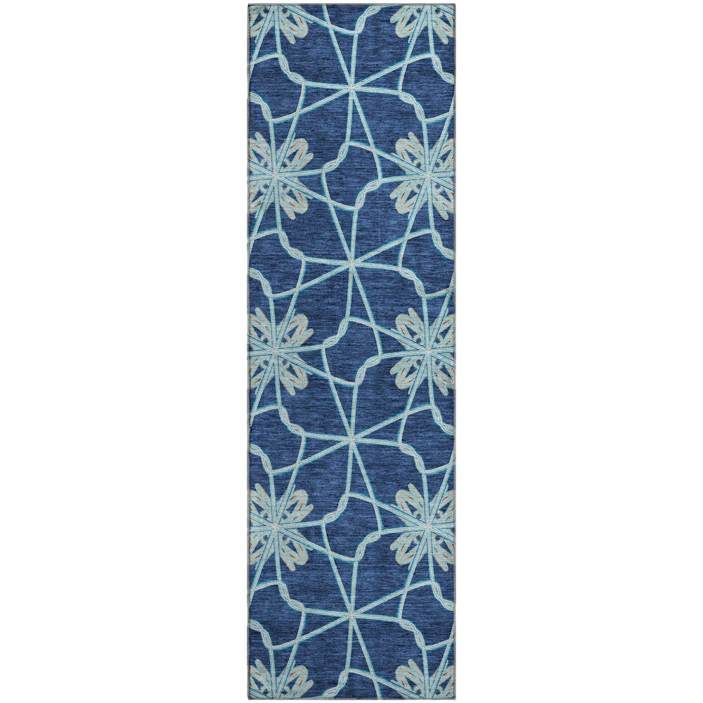 Premium Machine Washable Mayfield AMF958 Navy 2'3" x 7'6" Runner Rug. Picture 1