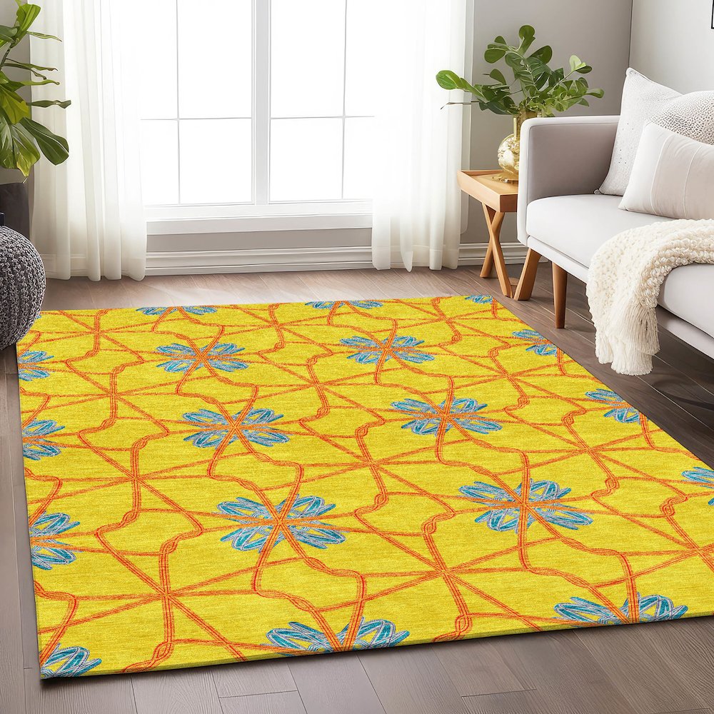 Premium Machine Washable Mayfield AMF958 Yellow 2'6" x 3'10" Rug. Picture 5