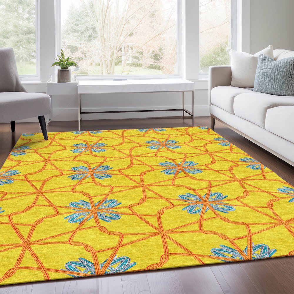 Premium Machine Washable Mayfield AMF958 Yellow 2'6" x 3'10" Rug. Picture 6