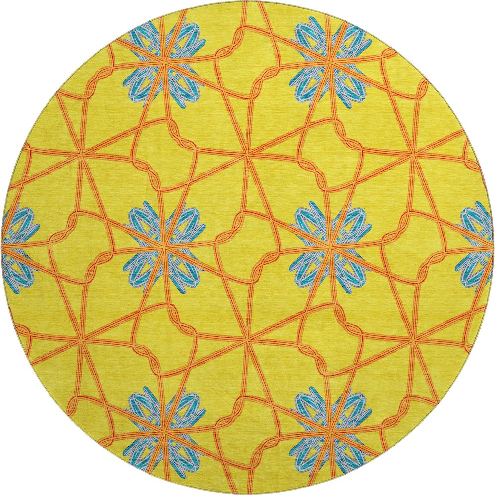 Premium Machine Washable Mayfield AMF958 Yellow 8' x 8' Round Rug. Picture 1