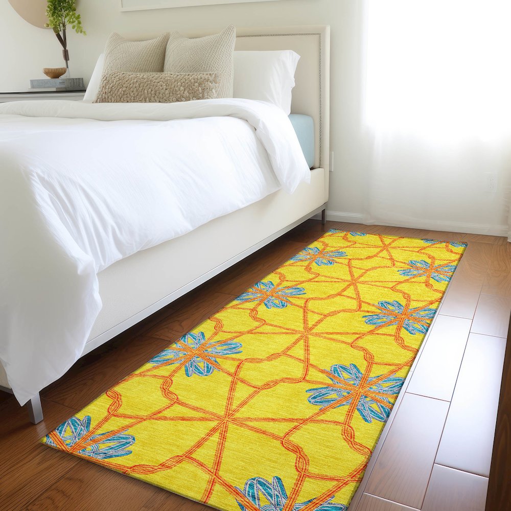 Premium Machine Washable Mayfield AMF958 Yellow 2'3" x 7'6" Runner Rug. Picture 5