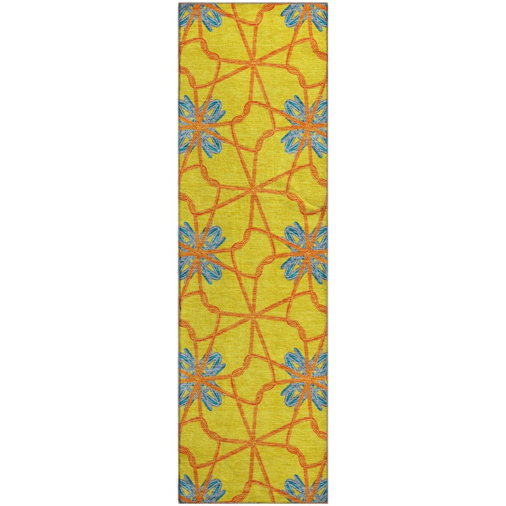 Premium Machine Washable Mayfield AMF958 Yellow 2'3" x 7'6" Runner Rug. Picture 1