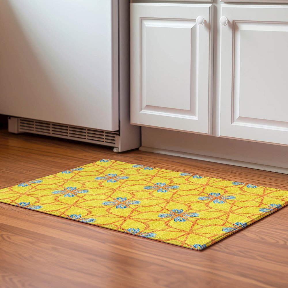 Premium Machine Washable Mayfield AMF958 Yellow 1'8" x 2'6" Rug. Picture 5