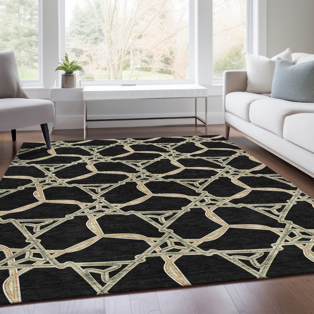 Premium Machine Washable Mayfield AMF959 Black 2'6" x 3'10" Rug. Picture 6