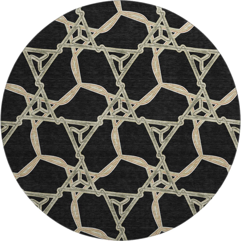 Premium Machine Washable Mayfield AMF959 Black 8' x 8' Round Rug. Picture 1