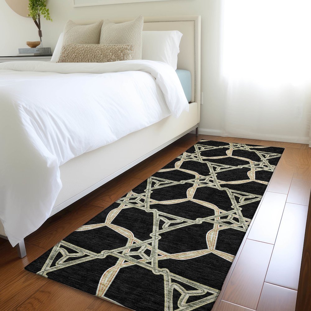 Premium Machine Washable Mayfield AMF959 Black 2'3" x 7'6" Runner Rug. Picture 5