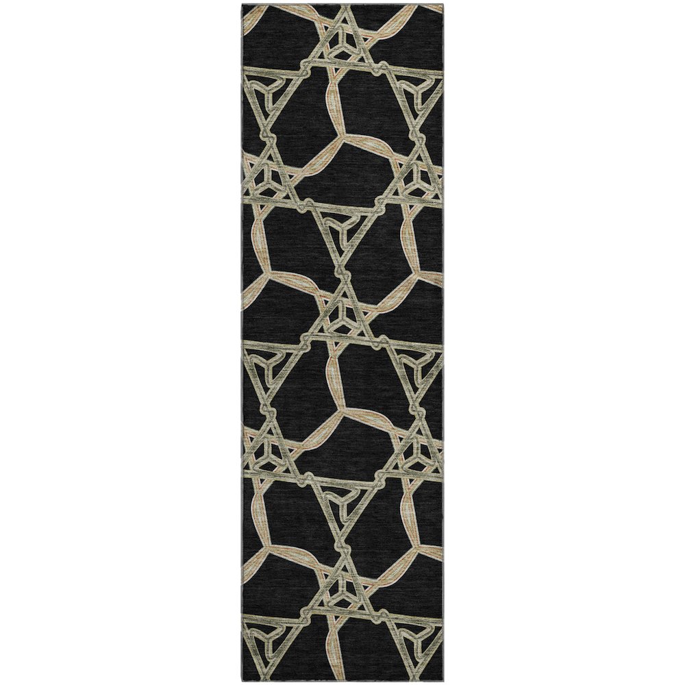 Premium Machine Washable Mayfield AMF959 Black 2'3" x 7'6" Runner Rug. Picture 1