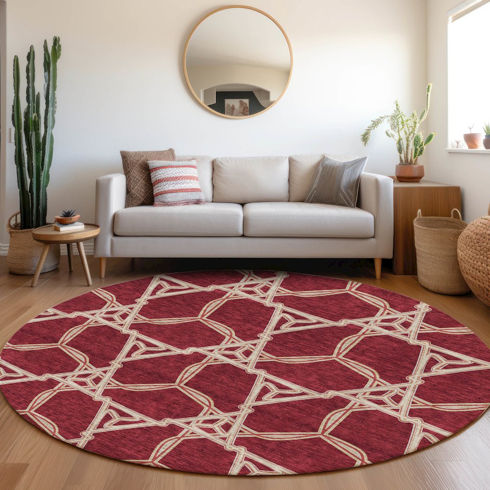 Premium Machine Washable Mayfield AMF959 Burgundy 8' x 8' Round Rug. Picture 5