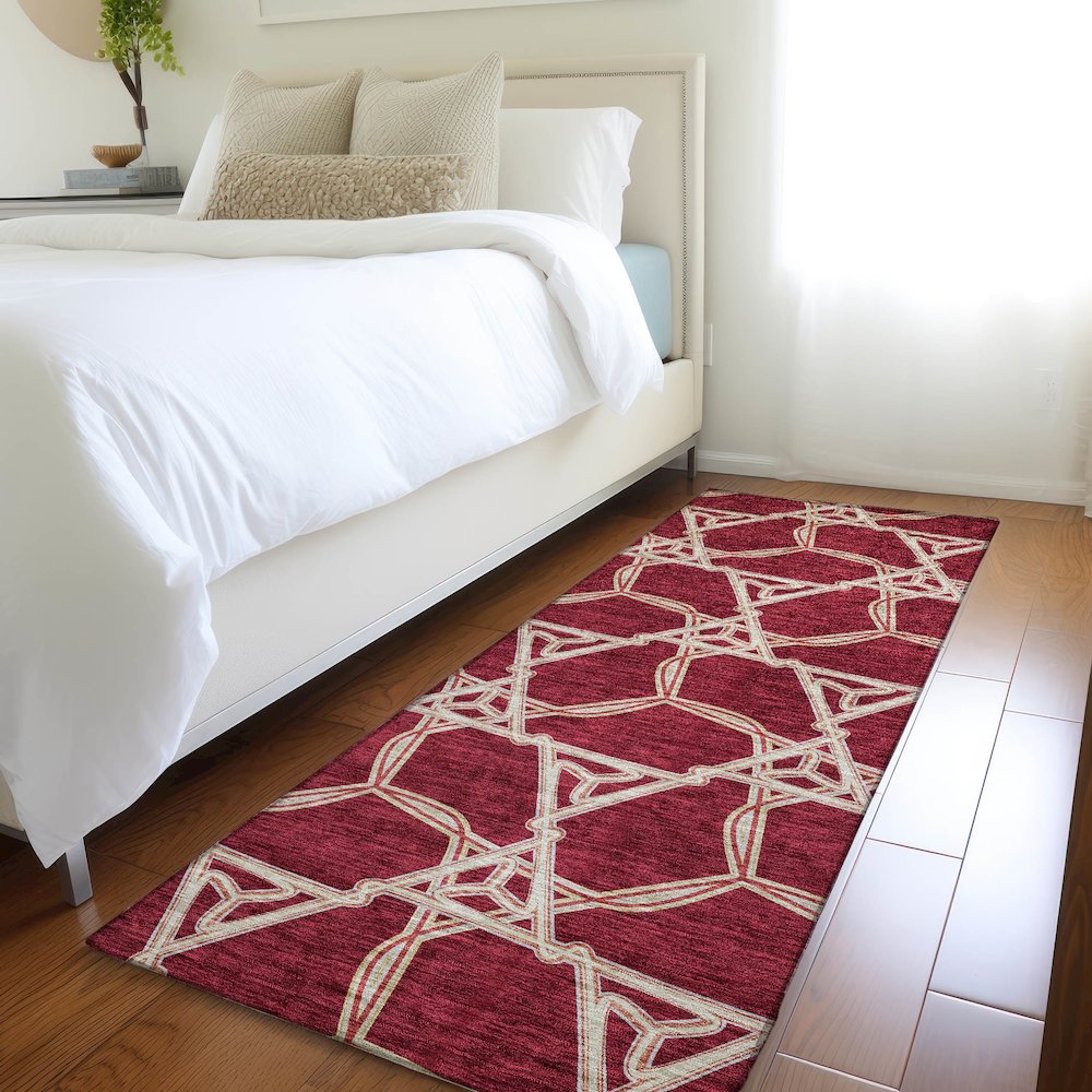 Premium Machine Washable Mayfield AMF959 Burgundy 2'3" x 7'6" Runner Rug. Picture 5
