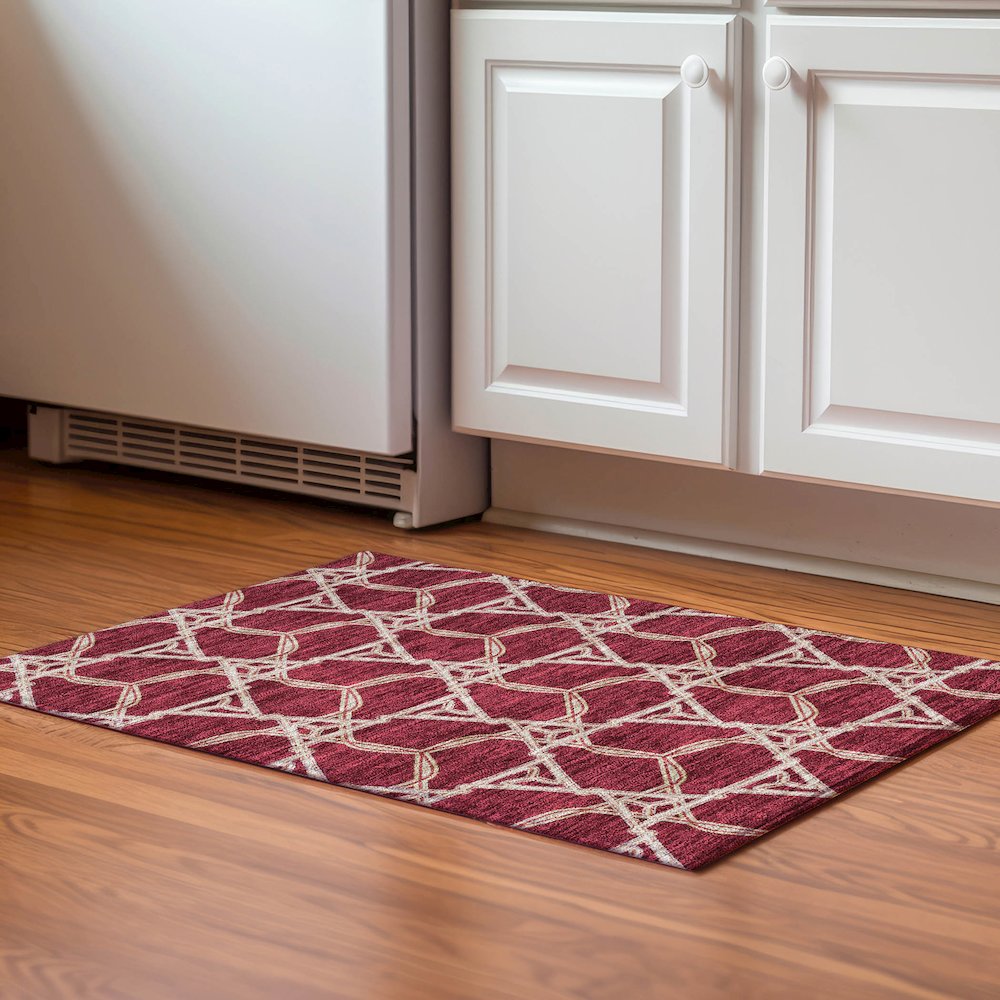 Premium Machine Washable Mayfield AMF959 Burgundy 1'8" x 2'6" Rug. Picture 5