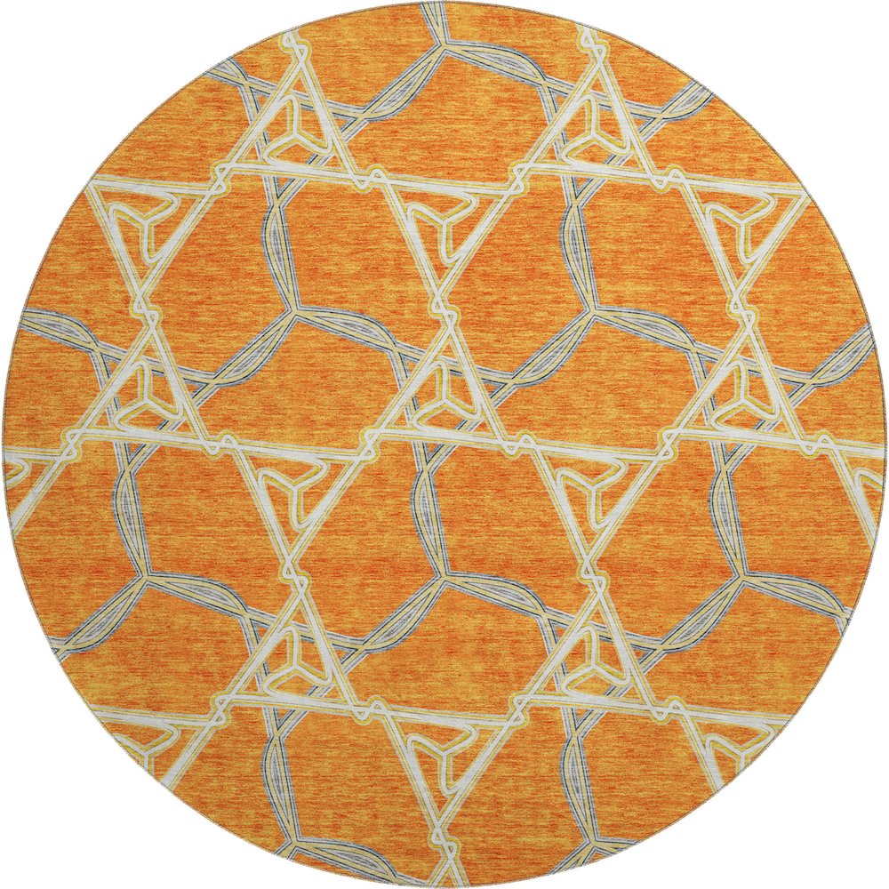 Premium Machine Washable Mayfield AMF959 Orange 8' x 8' Round Rug. Picture 1