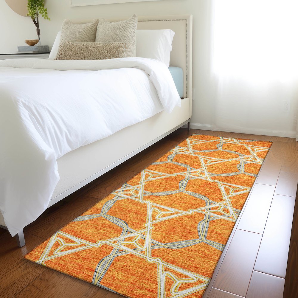 Premium Machine Washable Mayfield AMF959 Orange 2'3" x 7'6" Runner Rug. Picture 5