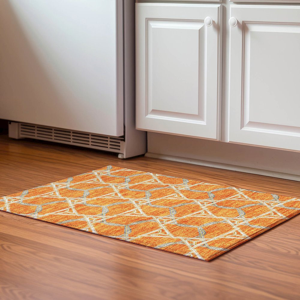 Premium Machine Washable Mayfield AMF959 Orange 1'8" x 2'6" Rug. Picture 5