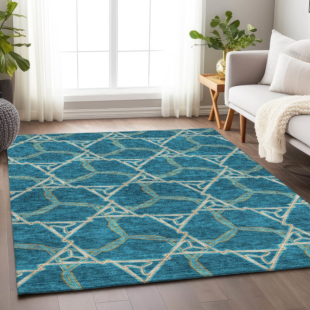 Premium Machine Washable Mayfield AMF959 Teal 2'6" x 3'10" Rug. Picture 5