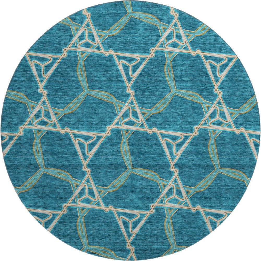 Premium Machine Washable Mayfield AMF959 Teal 8' x 8' Round Rug. Picture 1