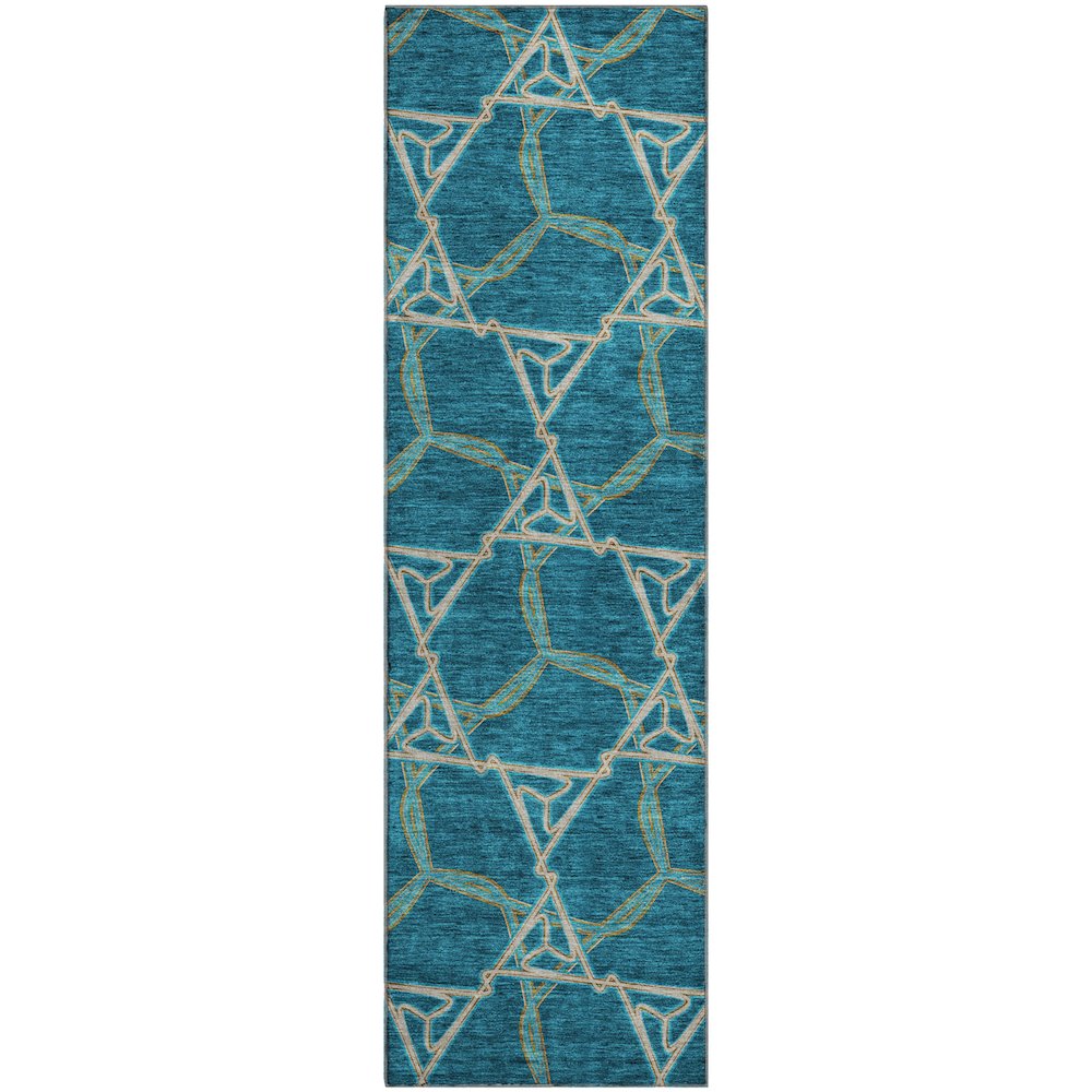 Premium Machine Washable Mayfield AMF959 Teal 2'3" x 7'6" Runner Rug. Picture 1