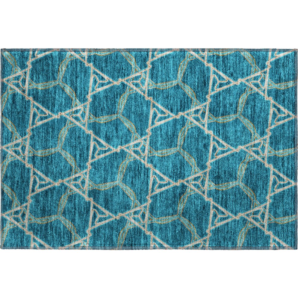 Premium Machine Washable Mayfield AMF959 Teal 1'8" x 2'6" Rug. Picture 1