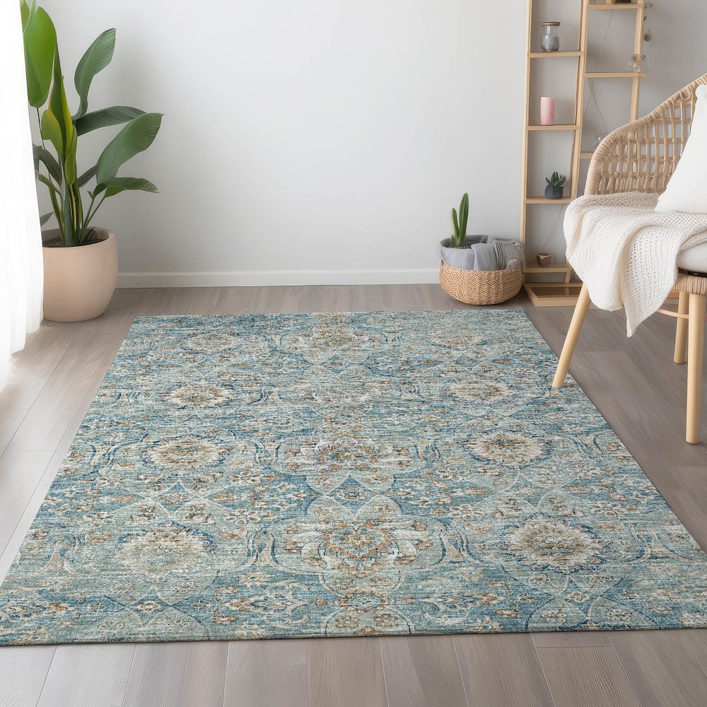 Premium Machine Washable Mayfield  Peacock 2'6" x 3'10" Rug. Picture 5