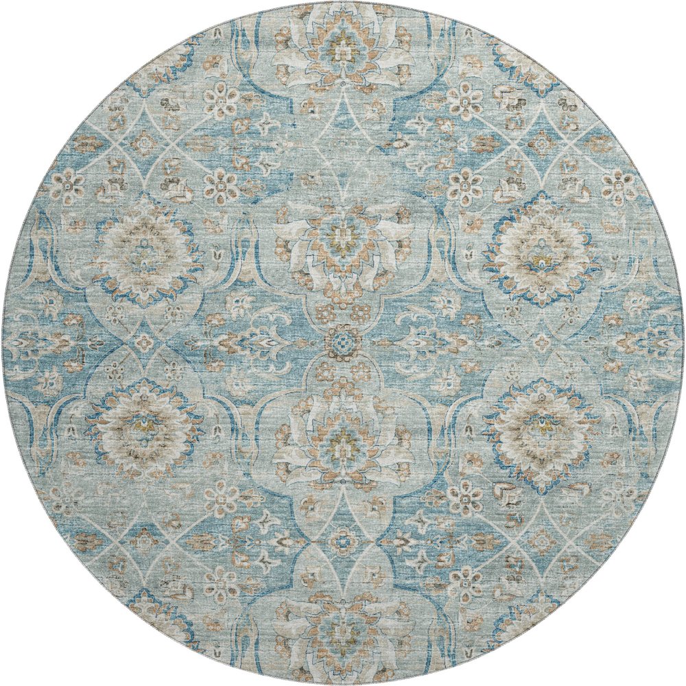 Premium Machine Washable Mayfield  Peacock 8' x 8' Round Rug. Picture 1