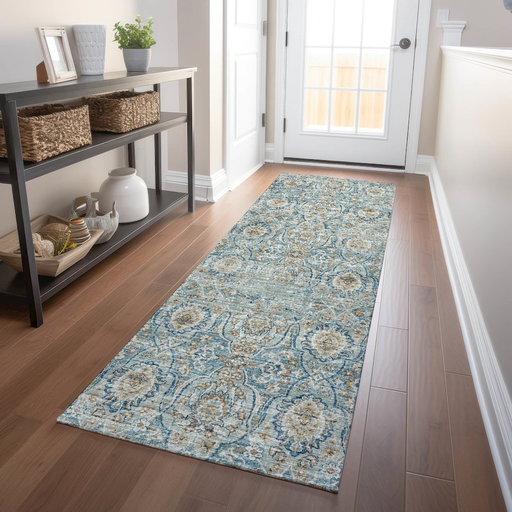 Premium Machine Washable Mayfield  Peacock 2'3" x 7'6" Runner Rug. Picture 5