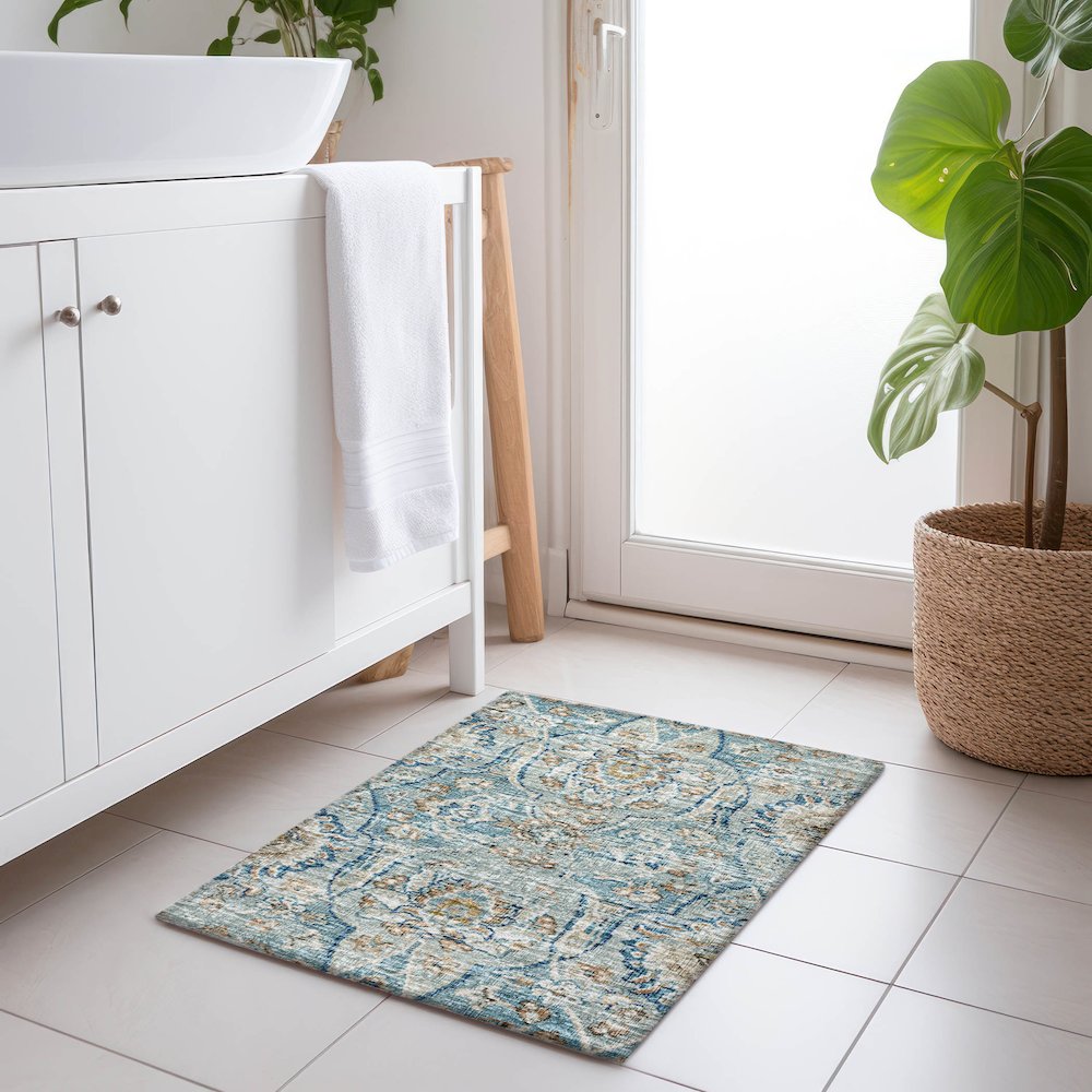 Premium Machine Washable Mayfield  Peacock 1'8" x 2'6" Rug. Picture 5